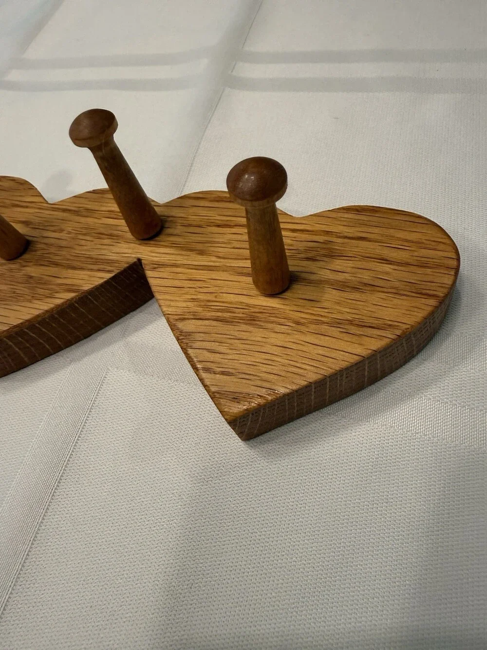 Vintage Oak Wood Heart Peg Rack Wall Hanger Country Cottage McFadden 5-Heart